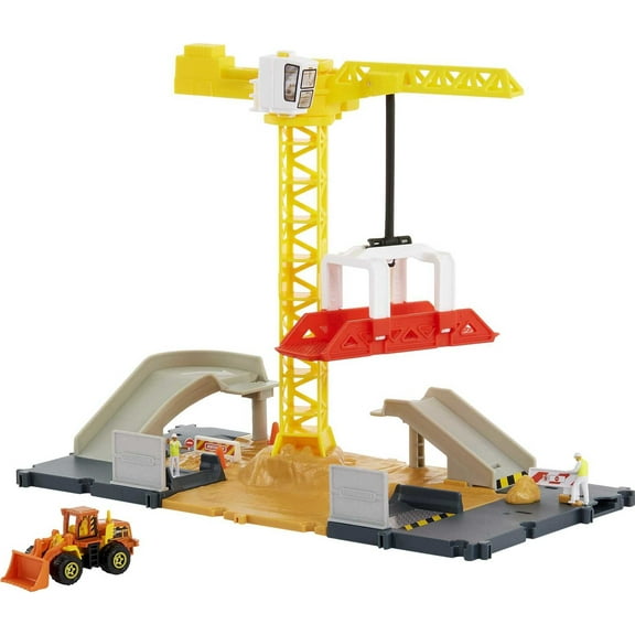 Matchbox Action Drivers Constructon Site Playset with 1:64 Scale Toy Car Bulldozer & Moving Crane