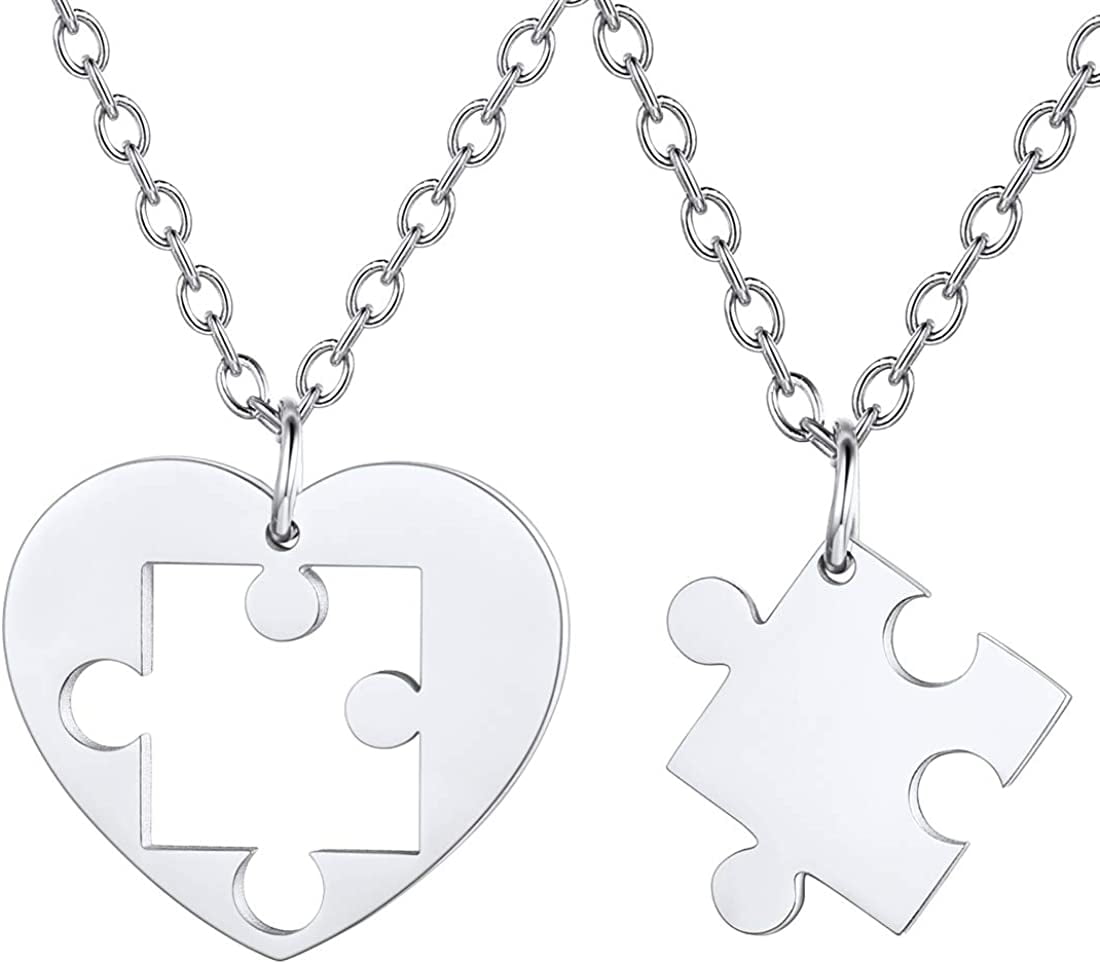 U7 Heart or Puzzle Piece Best Friend Necklaces for 2-8 Stainless