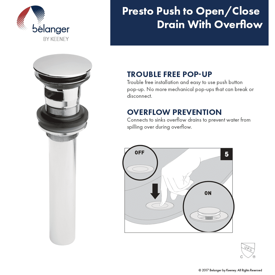 Belanger QUA32CCP Single Handle Bathroom Faucet with Drain, Polished Chrome