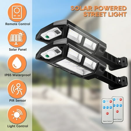 

Htwon Super Bright LED Outdoor Dusk to Dawn Solar Street Light Road Lamp With Remote