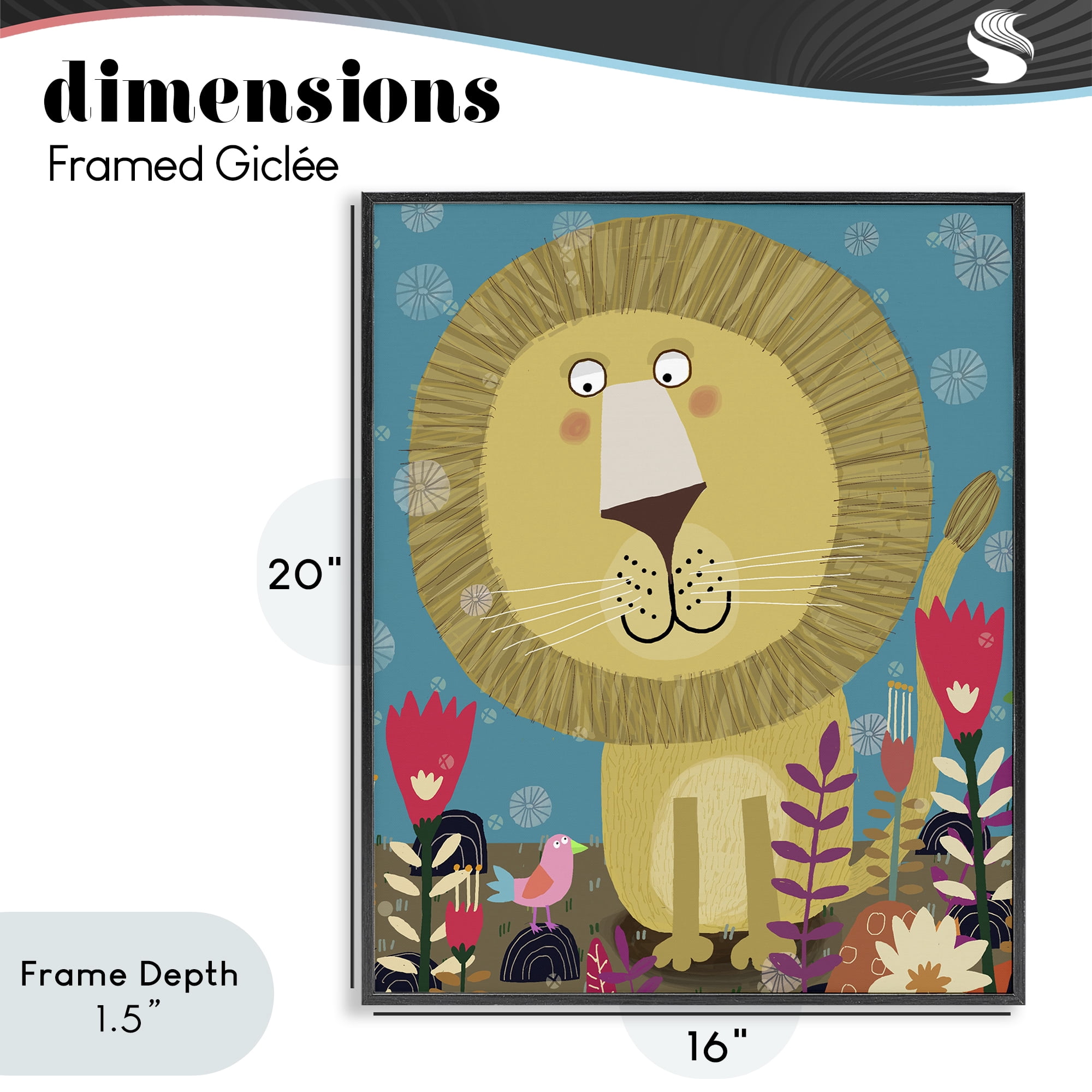 Stupell Industries Boho Lion & Flowers Black Framed Giclee Art, design by Carla Daly