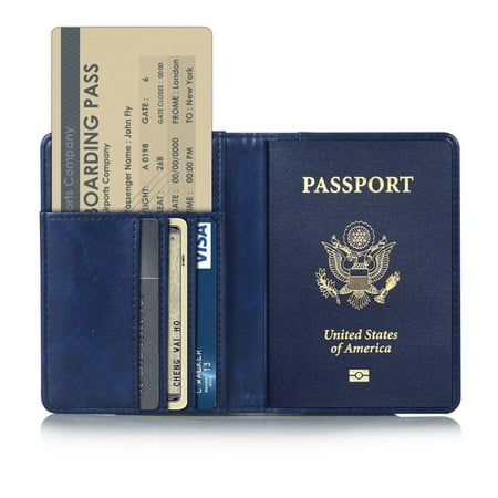 Passport Holder Travel Wallet RFID Blocking Case Cover, EpicGadget Premium PU Leather Passport Holder Travel Wallet Cover Case (Navy