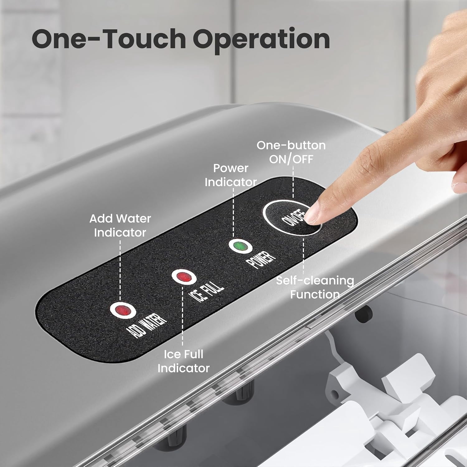 Moifoi Ice Maker Countertop , Portable Ice Machine 26.5lbs/24H, Ready in 6 Mins/9 Pcs with Self-Cleaning,Gray