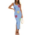 thumbnail image 1 of Vestido ajustado de verano ZESICA de punto floral a media pierna azul para mujer, 1 of 7