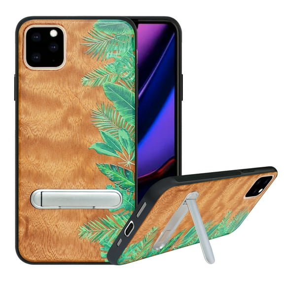 Labanema Apple iPhone 11 Pro (2019) 5.8" Case, Apple iPhone 11 Pro (2019) 5.8" Cover with Metal Kickstand, Natural Wood TPU Cover, Anti Scratch Case for Apple iPhone 11 Pro (2019) 5.8" (Rainforest)