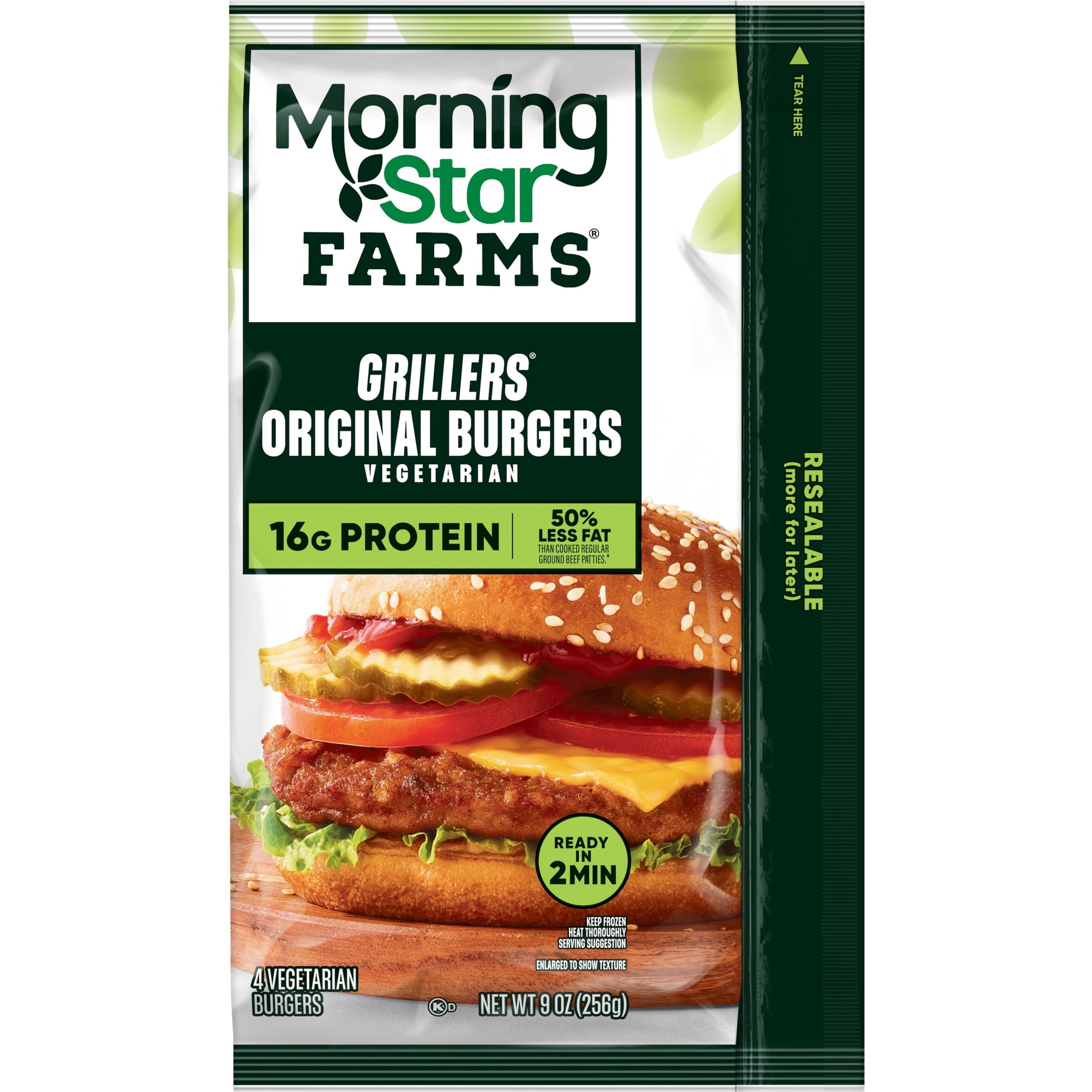 MorningStar Farms Grillers Original Veggie Burgers, Vegetarian Meat, 9 oz, 4 Count Bag