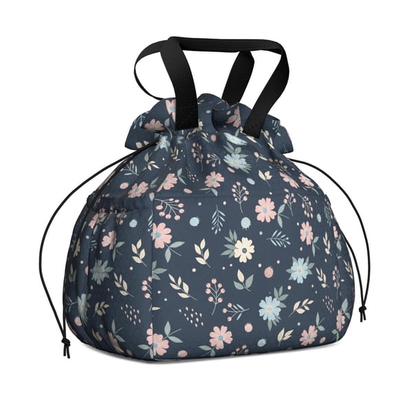 Pioneer Flower Floral Print Pattern Drawstring Lunch Bag Women - Drawstring Lunch Bag Insulated for Work Office - Stain-Resistant Large Lunchbags for Women with Multi-Pockets