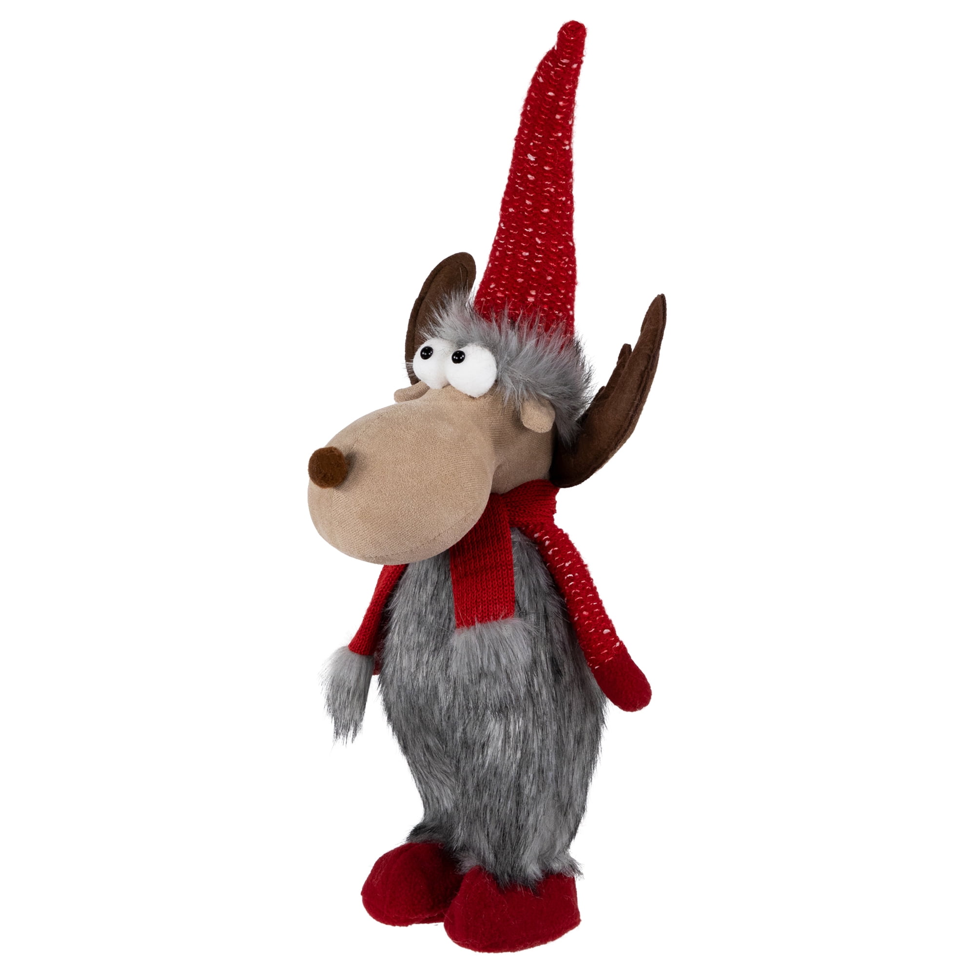 Northlight Standing Plush Moose Christmas Figure - 20" - Gray and Red