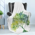 thumbnail image 4 of Tree Soft Flannel Fleece Throw Blanket, Watercolor Gradient Spring Nature Print, Cozy Plush for Indoor and Outdoor Use, 50" x 70", Lime Green White, by Ambesonne, 4 of 5