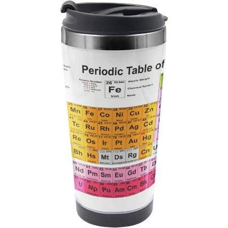 

Periodic Table Travel Mug Chemistry Lovers Steel Thermal Cup 16 oz White Pink