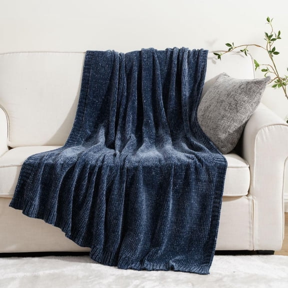 Grey Throw Blanket for Couch, Soft Warm Cozy Decorative Chenille Knit Grey Blanket, Sofa Bed Couch Throw Blanket for Dark Tone Living Room Bedroom Home Decor, 51" x 67"