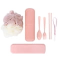 thumbnail image 3 of Juego de tubo de pasta de dientes, bola de baño, cuchara, tenedor y palillos para aventuras de campamento: organizador de cubiertos de viaje compacto de color rosa, 3 of 8
