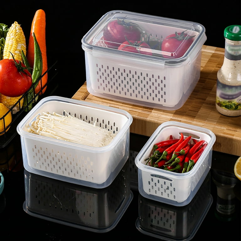 Food Storage Container, Plastic Food Containers with Removable Drain Plate and Lid, Stackable Portable Freezer Storage Containers - Tray to Keep