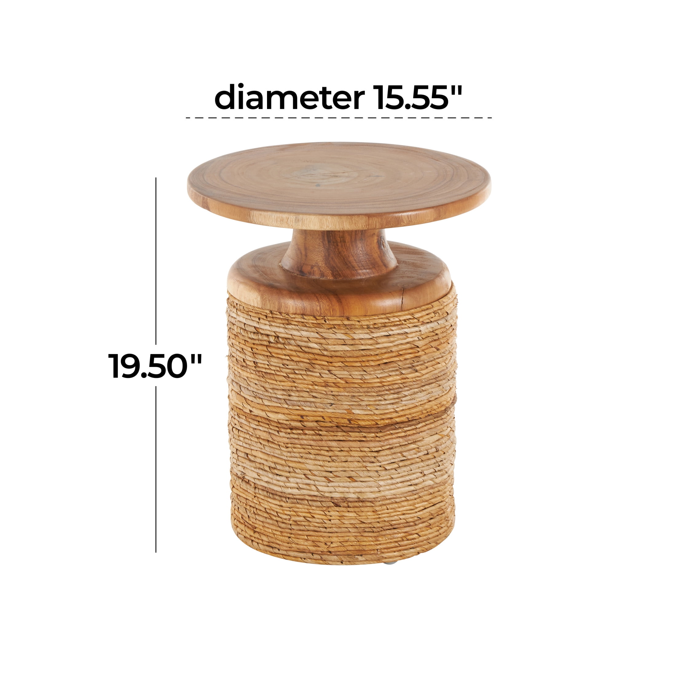 DecMode 16" x 20" Brown Banana Leaf Handmade Woven Accent Table with Wooden Tabletop, 1-Piece