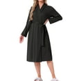thumbnail image 2 of INSPIRE CHIC Women Robe Long Sleeve V-neck Bathrobe Knit Kimono Long Loungewear Lightweight Sleepwear with Side Pockets S Black, 2 of 5
