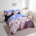thumbnail image 3 of Manfei Nature Scenery Bedding Comforter Set 7 Pieces, Jungle Mountain Pine Tree Full Bedding Set, Retro Natural Landscape Reversible Fitted Sheet Flat Sheet, Blue Brown Microfiber Bedroom Decor, 3 of 7