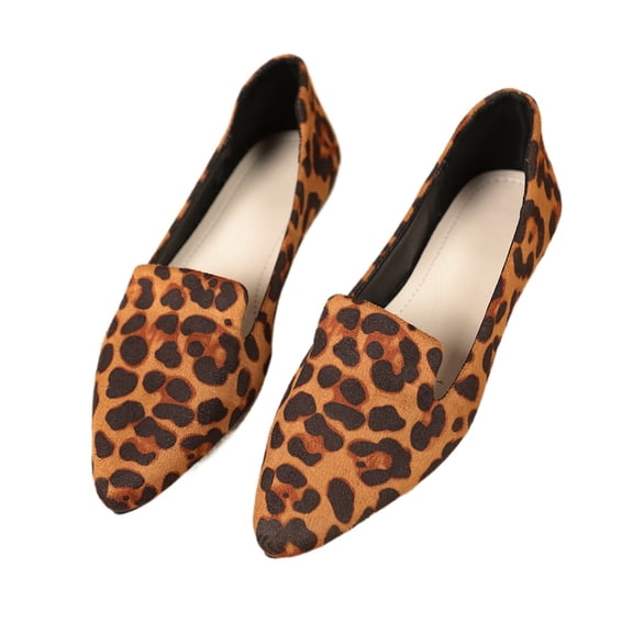 Women’s Pointed Toe Leopard Print Flats Lightweight Casual Slip-On Shoes