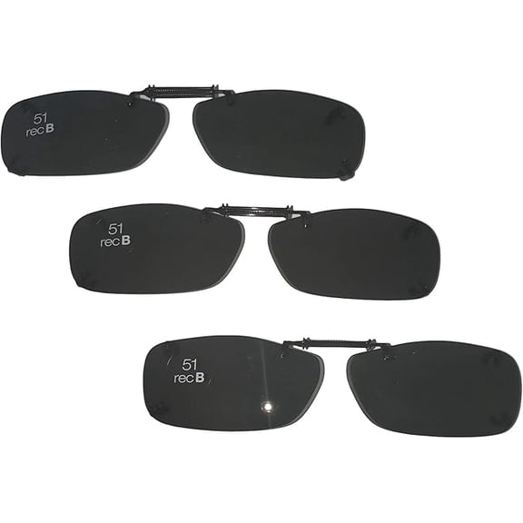 3 SOLAR SHIELD Clip-on Polarized Sunglasses Size 51 rec B Black Frameless NEW