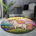 thumbnail image 6 of Round Area Rug, Unicorn Art Design Non-Slip Floor Mat, Soft Washable Carpet for Living Room Bedroom Decor 59 Inch, 6 of 6