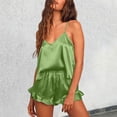 thumbnail image 2 of RMGVDSD Satin Pajama Set For Women Silk Pajamas Sexy V Neck Camisole Top And Shorts With Ruffle Sleepwear Set Stylish Women Shorts Suit, 2 of 6