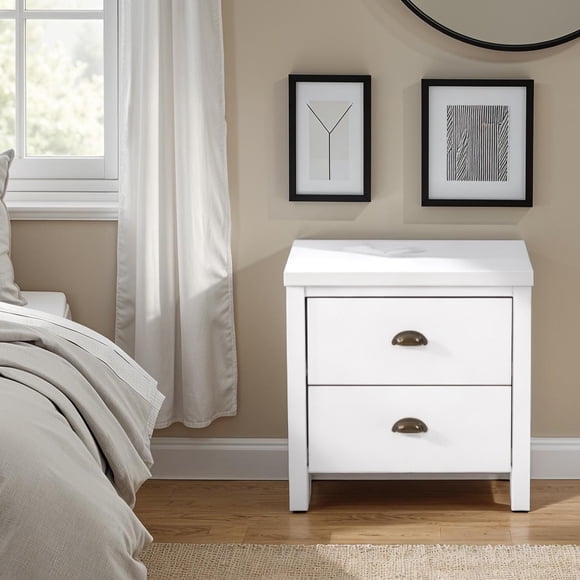 CorLiving Boston Contemporary Engineered Wood Bedroom Adult Nightstand with Two Drawers, White