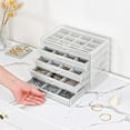thumbnail image 3 of Earring Holder Organizer Jewelry Box with 5 Drawers, Acrylic Clear Earring Case with Adjustable Velvet Trays for Women - Grey, 5 Layers, 3 of 31