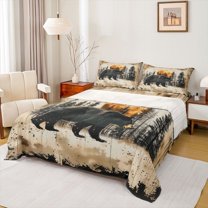 Manfei Boys Girls Safari Black Bear Twin Sheet Sets 3pcs,Jungle Woodland Animal Twin Fitted Sheet Microfiber,Vintage Aesthetics Breathable Flat Sheet,Breathable Home Decor