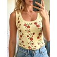 thumbnail image 6 of Women'S Floral Print Tank Tops Square Neck Sleeveless Ribbed Basic Tight T Shirts Light Yellow XL, 6 of 8