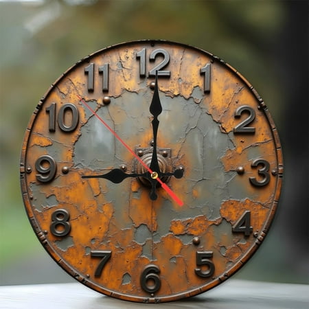 Vintage Industrial Wall Clock with Rusty Finish 10-Inch Silent Wooden Wall Clock, Battery Operated (AA Batteries Not Included), Artistic Home Decor