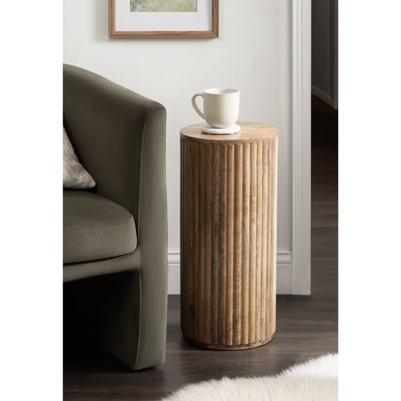 Kate and Laurel Reid Modern Wooden Ribbed Drink Table, 10 x 10 x 22, Natural Wood, Solid Wood Mini Table for Use as Pedestal Plant Stand Indoors or Small Nightstand Option