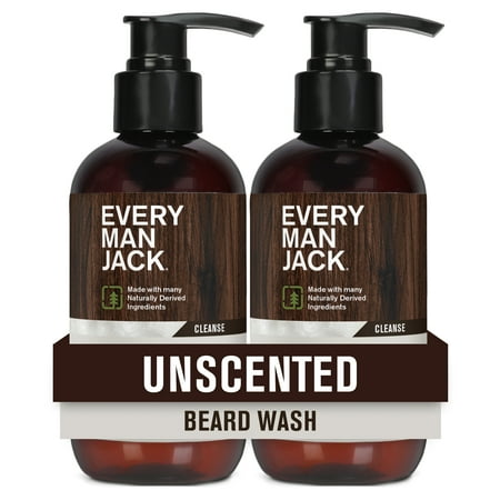 Every Man Jack Men's Beard + Face Wash, Unscented 2-pack, 6.7 oz ea