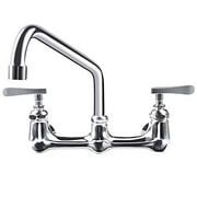 KWODE Commercial Sink Faucet with 10” Swivel Spout 8 Inch Center Wall Mount Kitchen Faucet for Restaurant Industrial Sinks 2 Handles 1 or 2 Compartment Prep & Utility Sink Faucets Chrome Finish