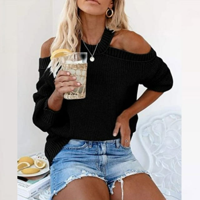 Puntoco Suéter Mujer Botón Manga larga Tejer Sudadera Jersey tops Blusa Camisa Cuello alto Suéter sólido Liquidación de Navidad Puntoco Puntoco-4344
