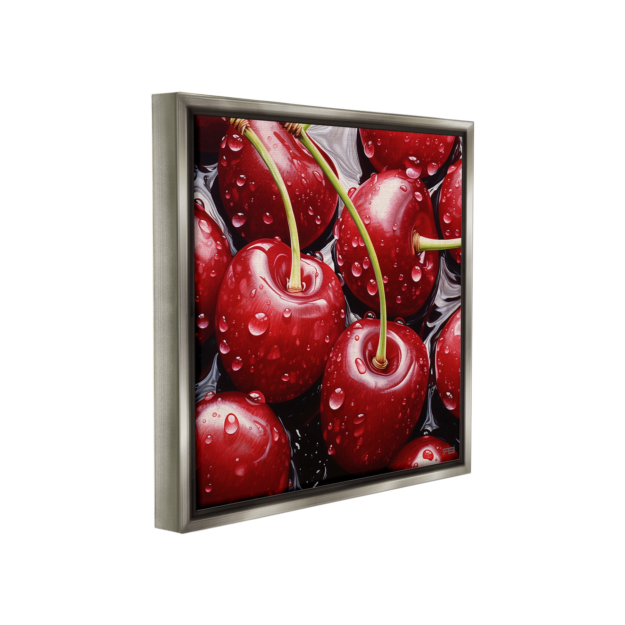 Stupell Industries Juicy Summer Cherries Food & Beverage Painting Gray Floater Framed Canvas Art Print Wall Art, 25 x 25
