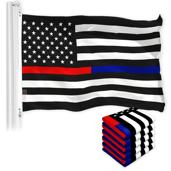 Thin Blue Line Thin Red Line Flag 3x5FT 5-Pack Printed 150D Polyester By G128
