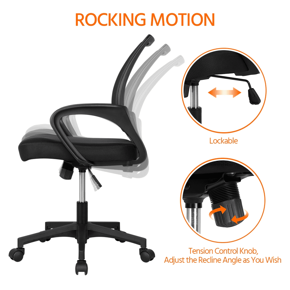 VANSPACE Ergonomic Mesh Office Chair with Lumbar Support Mid Back Computer  Desk Chair Adjustable Swivel Task Chair with Wheels and Flip-Up Armrest  Black