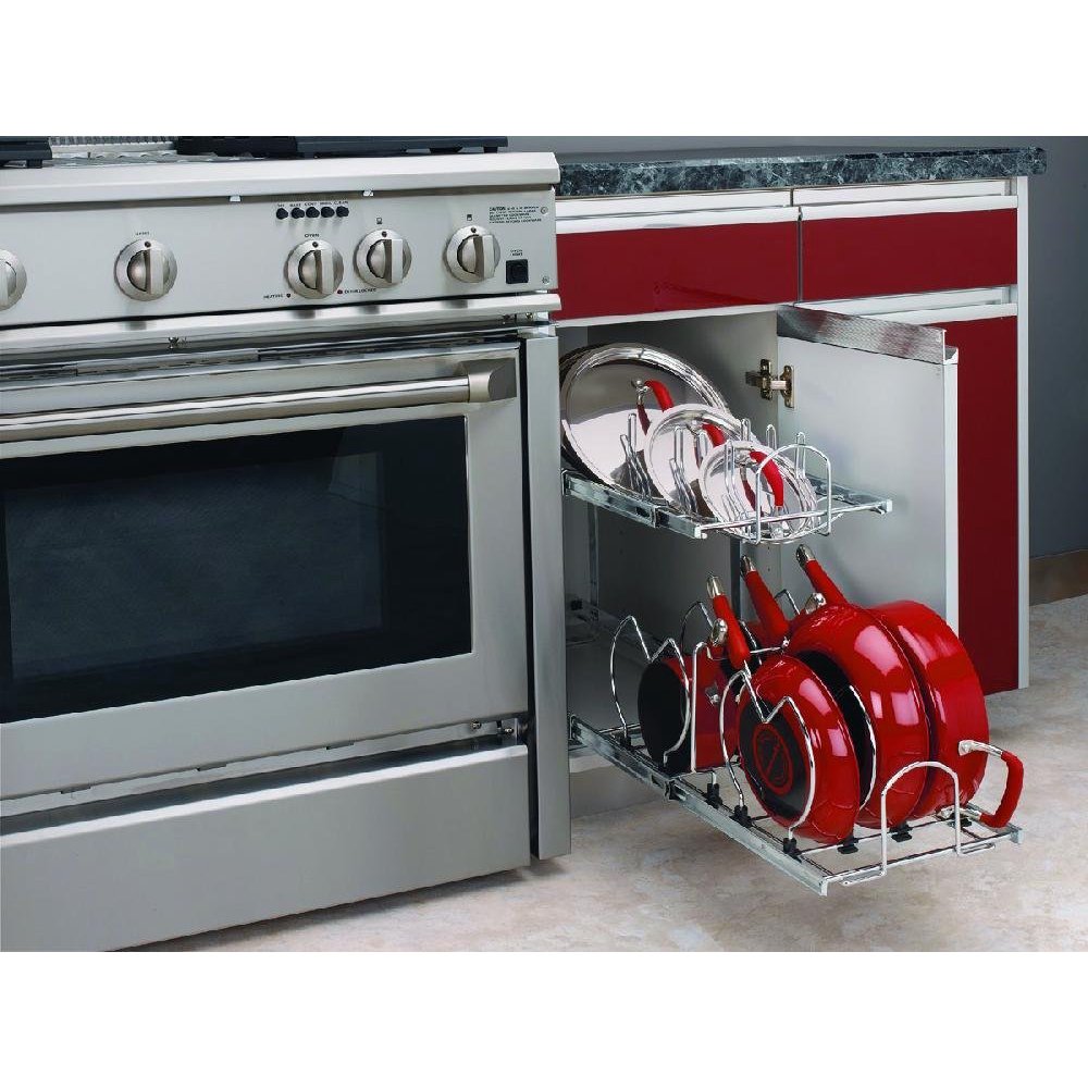 RevAShelf 12" Pullout 2 Tier Cookware Organizer for Sink Base Chrome