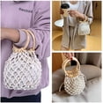 thumbnail image 3 of PIKADINGNIS Women Mini Clutch Tote Handbag Top-handle Bucket Drawstring Handbag Beach Woven Handmade Fishing Net Bag Pouch Purse, 3 of 6