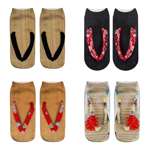 4 pares de calcetines divertidos con estampado de manicura y chanclas, calcetines con patrón 3D, calcetines estampados con sandalias, calcetines tobilleros de corte bajo, calcetines para correr y Yoga YUNYI BRAND Deportes