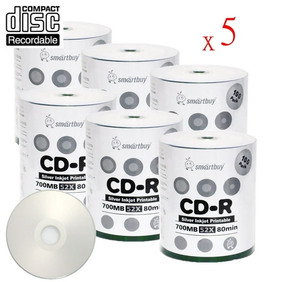 3000 Pack Smartbuy 52X CD-R 700MB 80Min Silver Inkjet Hub Printable Data Blank Media Recordable Disc