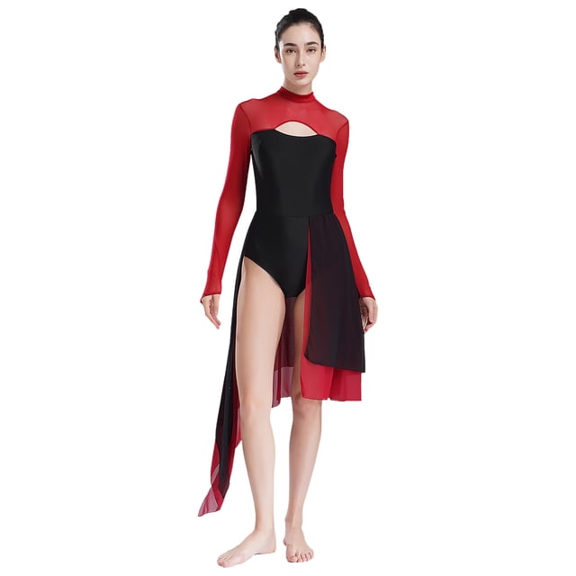 vastwit Maillot de Ballet en Maille Patchwork Découpé pour Femmes Robe de Danse Fluide Bourgogne m