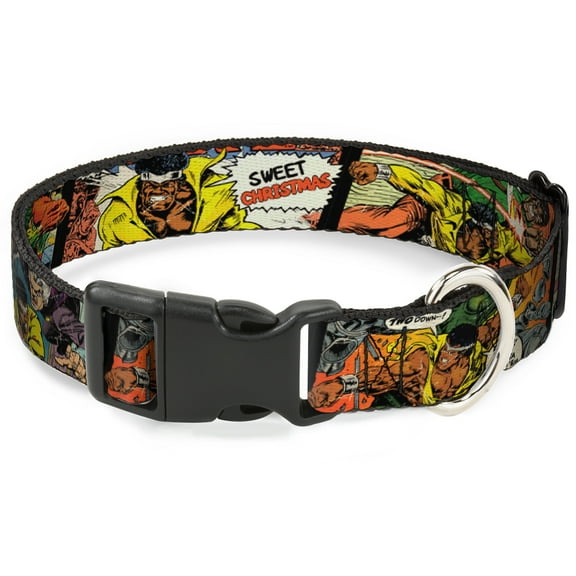 Marvel Comics Pet Collar, Dog Collar Plastic Buckle, Classic Luke Cage Comic Scene Blocks, 7 to 8.5 Inches 0.5 Inch Wide