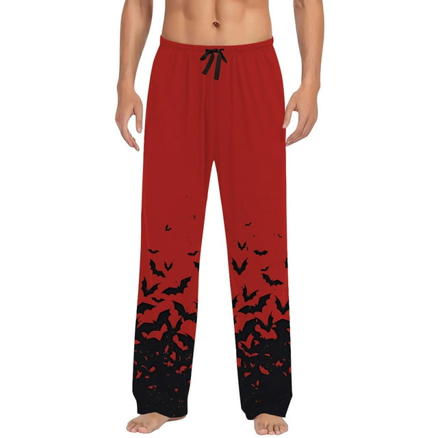 Pajama Pants Men Bat Pjs Pants Halloween Men With Drawstring And Pockets Comfortable Pajamas Pants Red XXL