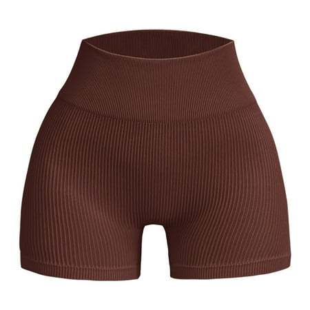 WNVMWI Womens Shorts Gym Shorts for Women High Waisted Jeans Shorts for Women Workout Sport Seamless Ribbed Shorts Yoga Outfits Pants Casual Shorts Hot Pants Workout Bottoms Jean Short Brown Mate S