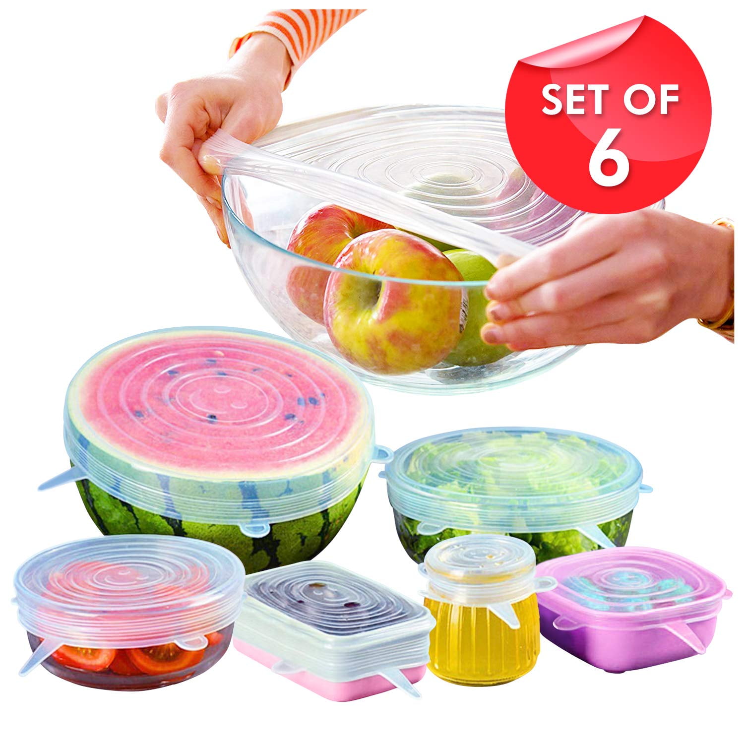 Stretch Lids Silicone Food Storage Container Lids - Reusable Premium  24-Pack - Leak-Proof & Eco-Friendly Covers for Fresh Food Storage in  Plastic