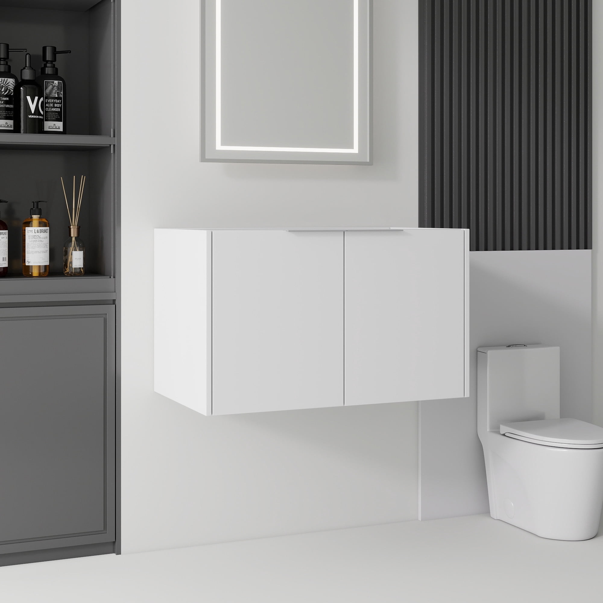 Leumius 30" Floating Bathroom Vanity Cabinet,Soft-Close Double Doors,Wall Mounted Cabinet Set Design Bathroom Vanity for Small Space,Cabinet Only,White