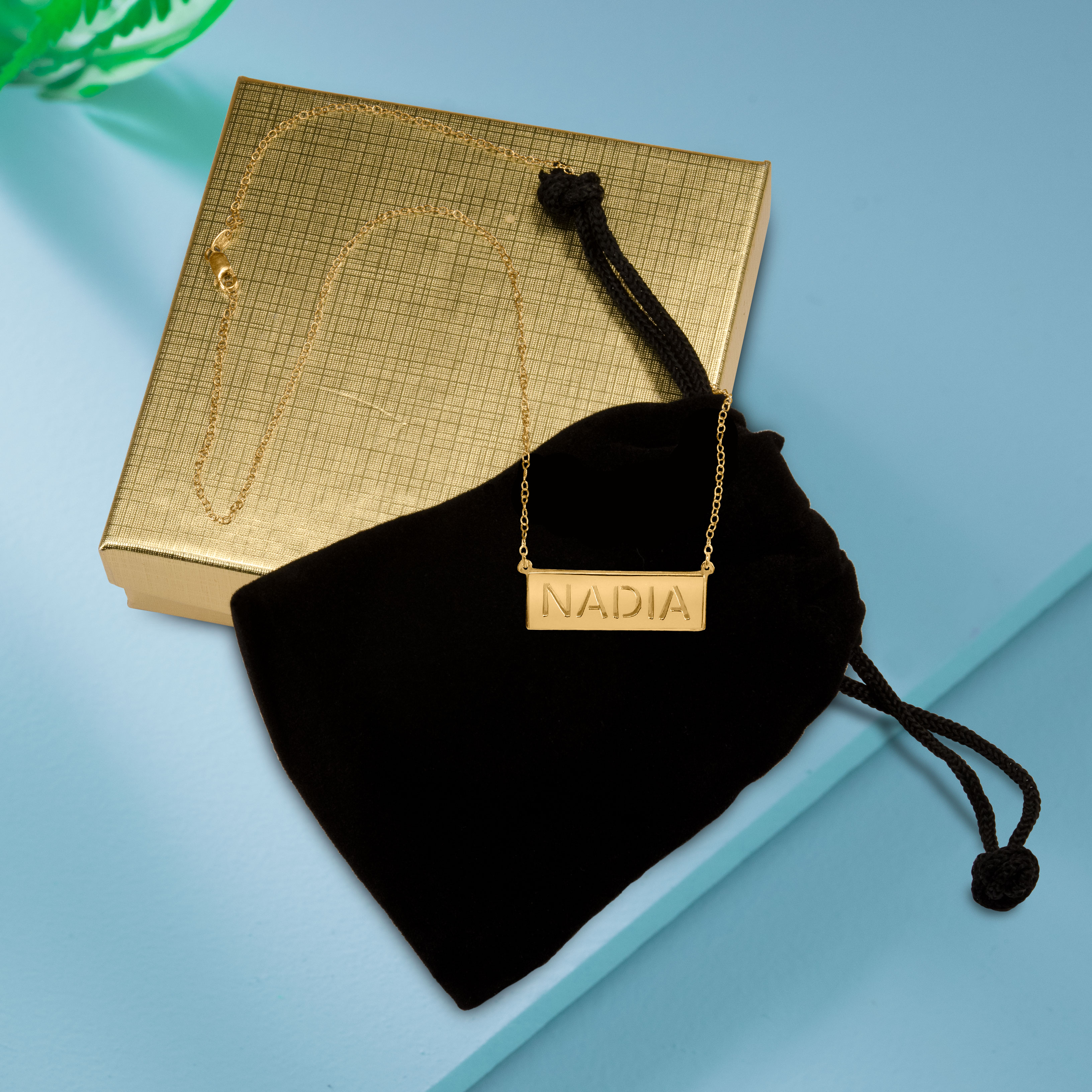 Personalized 3D Double Bar Name Necklace in 14K Gold-Plated Sterling Silver