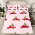 thumbnail image 2 of Homewish Farmhouse Xmas Truck Full Size Sheets for Girl, Cartoon Christmas Tree Bed Sheets, Kawaii Pink Christmas Sheet Sets, Microfiber Bedroom Decor, 4-Piece, 2 of 7