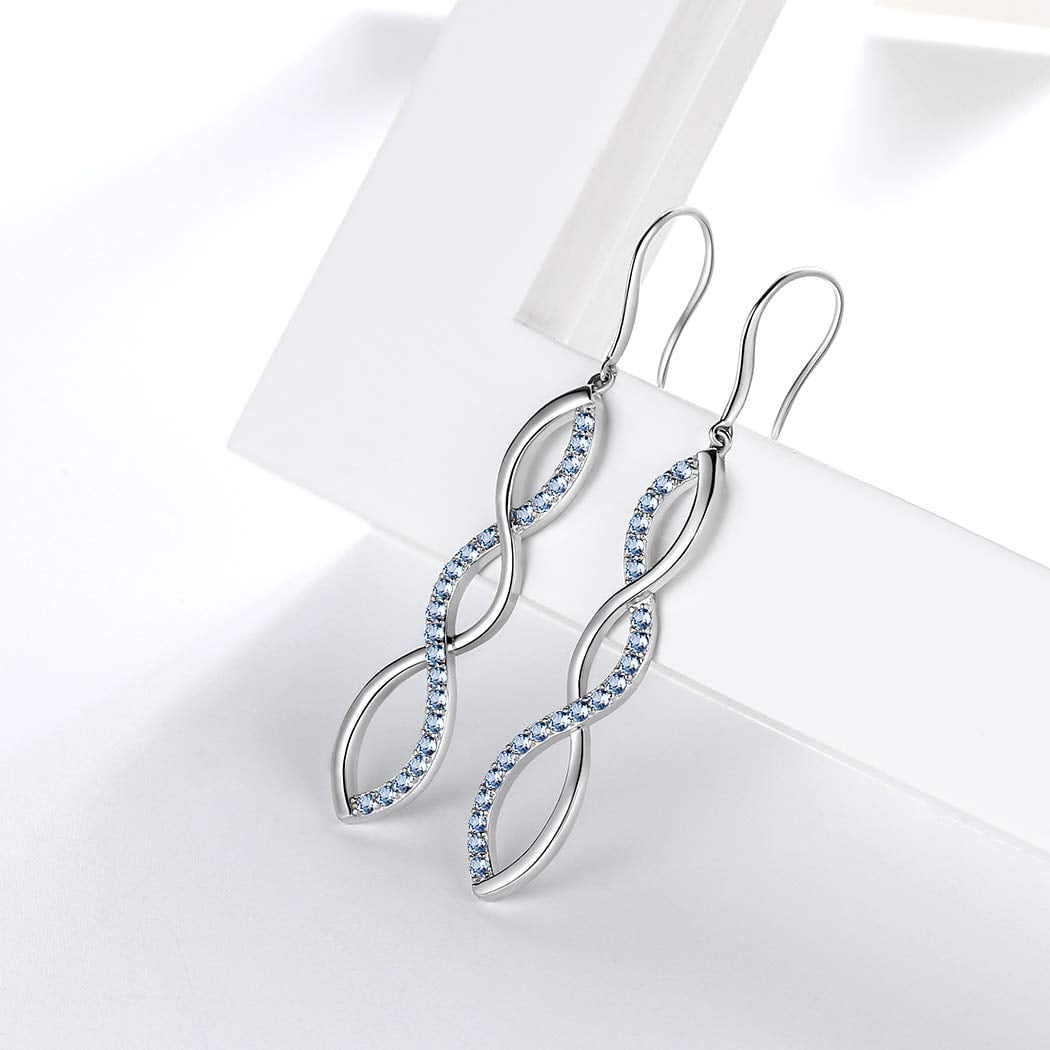 925 Sterling Silver Dangle Earrings Women Blue Topaz Drop Earrings Jewelry Spiral Hook Mother Wife Christmas Valentine's Day Gift for Her