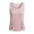 thumbnail image 4 of cocolona Summer Striped Tank Tops for Women Crew Neck Sleeveless Split Hem Button Shirts Trendy Casual Solid Color Blouses, 4 of 6